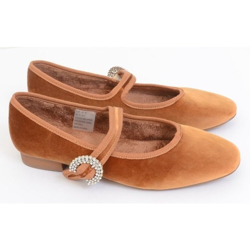 Feversole Women's 9 Rhinestone Velvet Mary Jane Square Toe Easy Buckle Flats - Picture 11 of 14